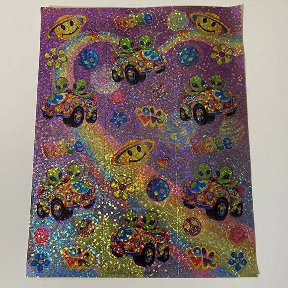 Vintage Lisa Frank Zoomer & Zorbit Aliens Smiley Faces Glitter Sticker Sheet